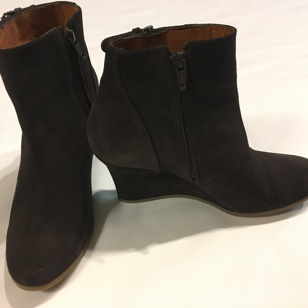 Lanvin Paris Dark Brown Suede Wedge Booties